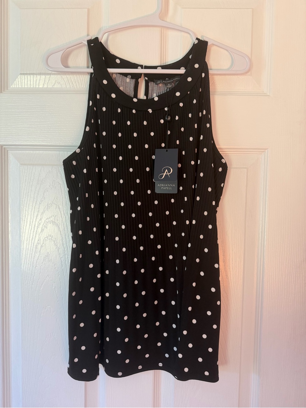 Adrianna Papell Black Polka Dot Sleeveless blouse with White Spots